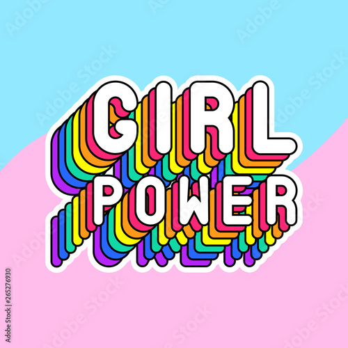 "Girl power" poster. Colorful, rainbow-colored text vector illustration. Fun cartoon style design template. 