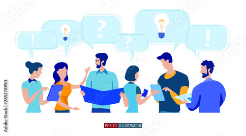 Trendy flat illustration. Office workers planing business mechanism, analyze business strategy and exchange ideas.Template for your design works. Vector graphics.