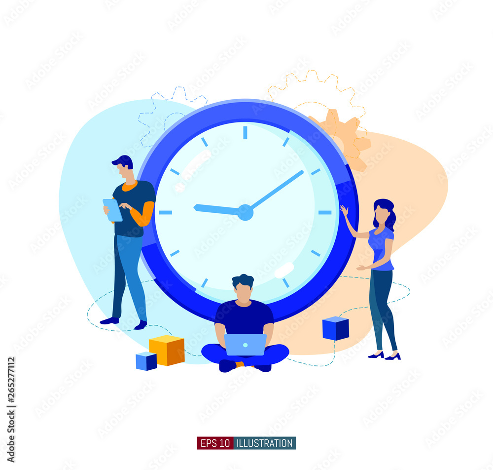 Trendy flat illustration. Time to work. People use time in different ways. Time is money. Time management. Template for your design works. Vector graphics.