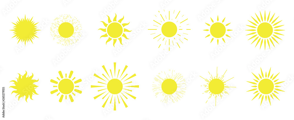Suns Icon set. Sun silhouette. Vector illustration