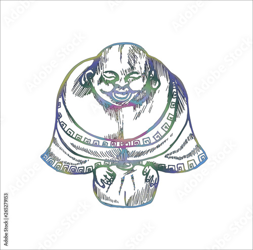 Color illustration with a laughing hotem. Symbol of prosperity.