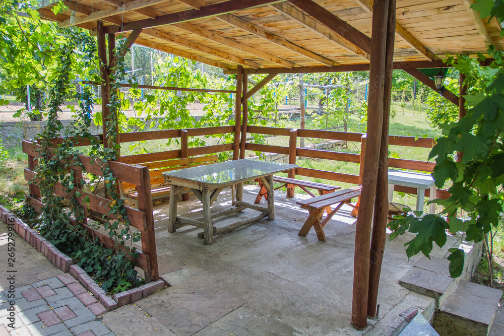 Area for rest and eating. Gazebo in a picturesque place.