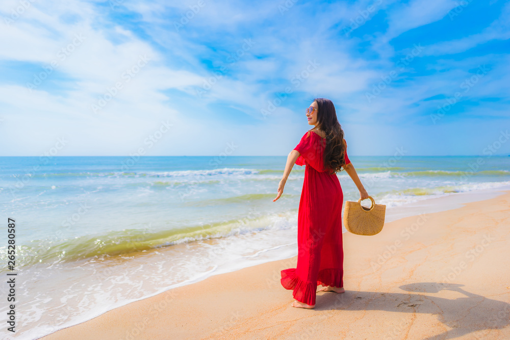 Portrait beautiful young asian woman on the beach and sea Portrait beautiful young asian woman on the beach and sea