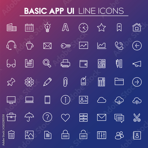 Big Basic App UI, UX and Office linear icon set