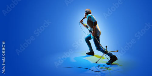 Rock star celebrity blue background isolated