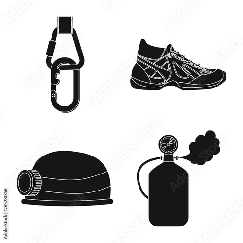 Vector design of mountaineering and peak sign. Set of mountaineering and camp stock vector illustration.