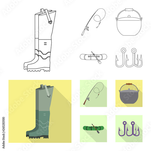 Isolated object of fish and fishing sign. Set of fish and equipment stock symbol for web.