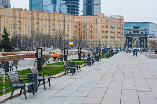 Moscow, Russia - April, 21, 2019: Image of Victory Park on Poklonnaya Hill in Moscow