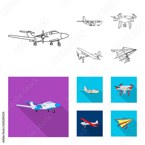 Vector design of plane and transport logo. Collection of plane and sky stock vector illustration.