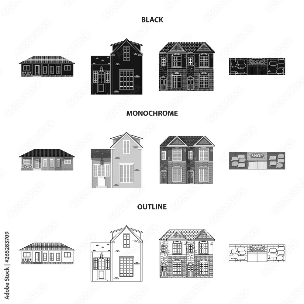Isolated object of building and front symbol. Collection of building and roof vector icon for stock.