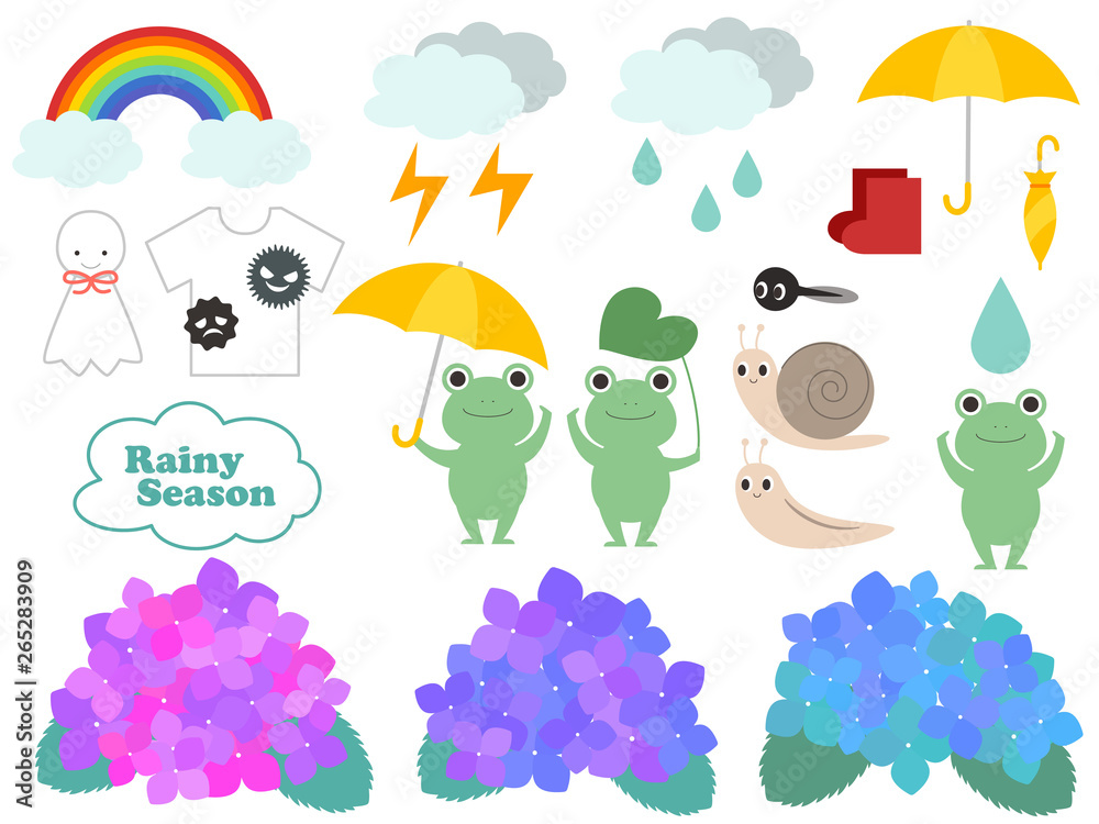 かわいい梅雨のイラストセット Stock Vector Adobe Stock