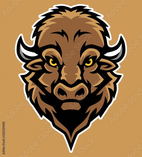 Bison Head Mascot Illustration in Cartoon Style