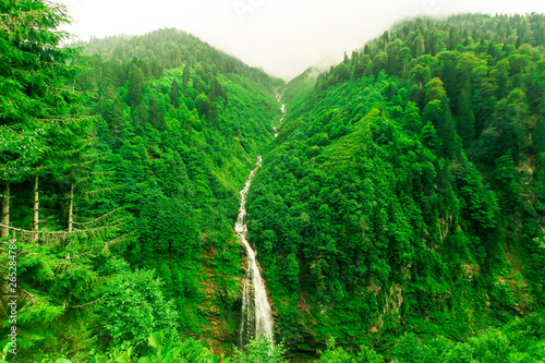 Gelin Tulu (Bridal Veil) Waterfall. Water falls over 1.5 km. Its located at famous plateau Ayder of Rize and possible to visit only summer season because of hard weather condition. photo