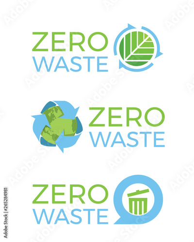 Zero waste sign collection with circle arrow leaf world and bin sign vector design