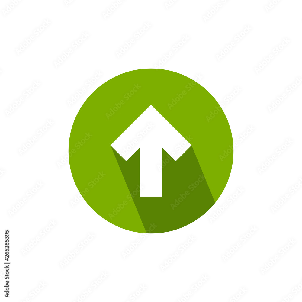 white arrow up with shadow in green circle icon. Isolated on white. Upload icon. Upgrade sign. white arrow up with shadow in green circle icon. Isolated on white. Upload icon. Upgrade sign.