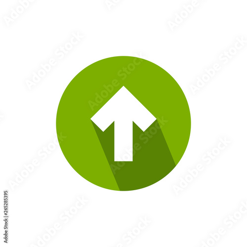 white arrow up with shadow in green circle icon. Isolated on white. Upload icon. Upgrade sign.