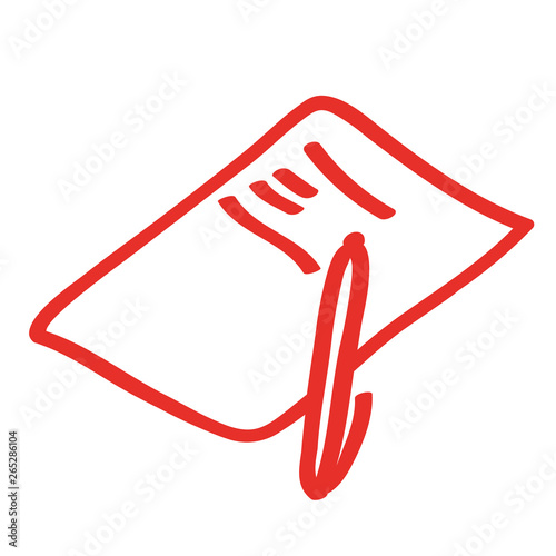 Handgezeichnetes Blatt mit Stift in rot