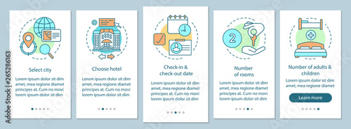 Hotel booking onboarding mobile app page screen with linear concepts