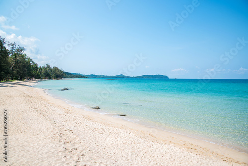 tropical beach and sea with blue sky, vacation concept 