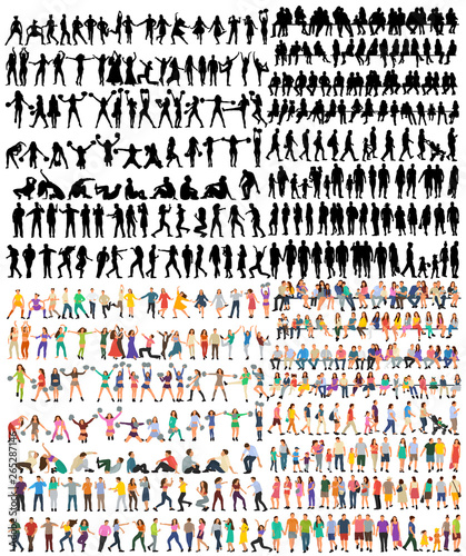 isolated, set of people silhouettes, flat style