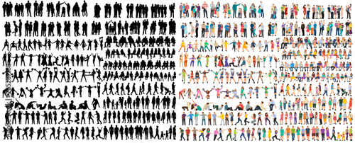 vector isolated people silhouettes set