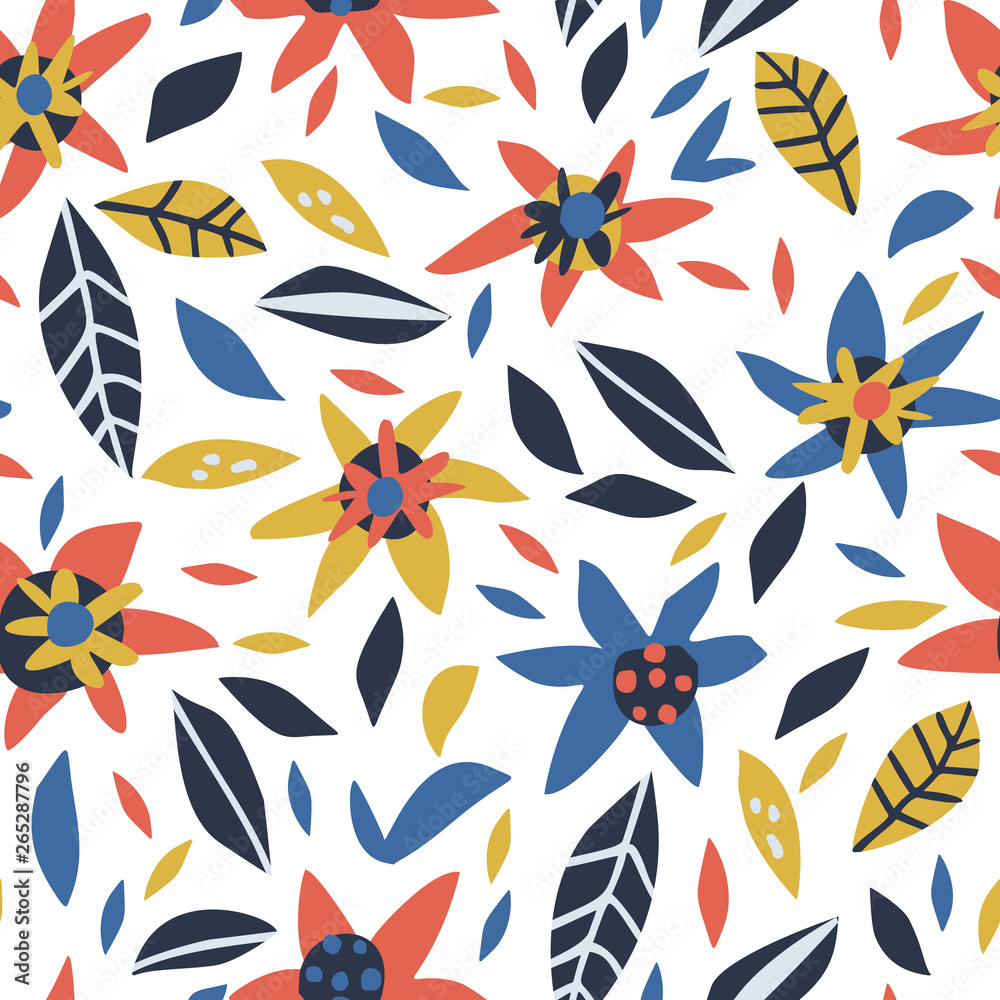 Flowers and leaves hand drawn seamless pattern Flowers and leaves hand drawn seamless pattern