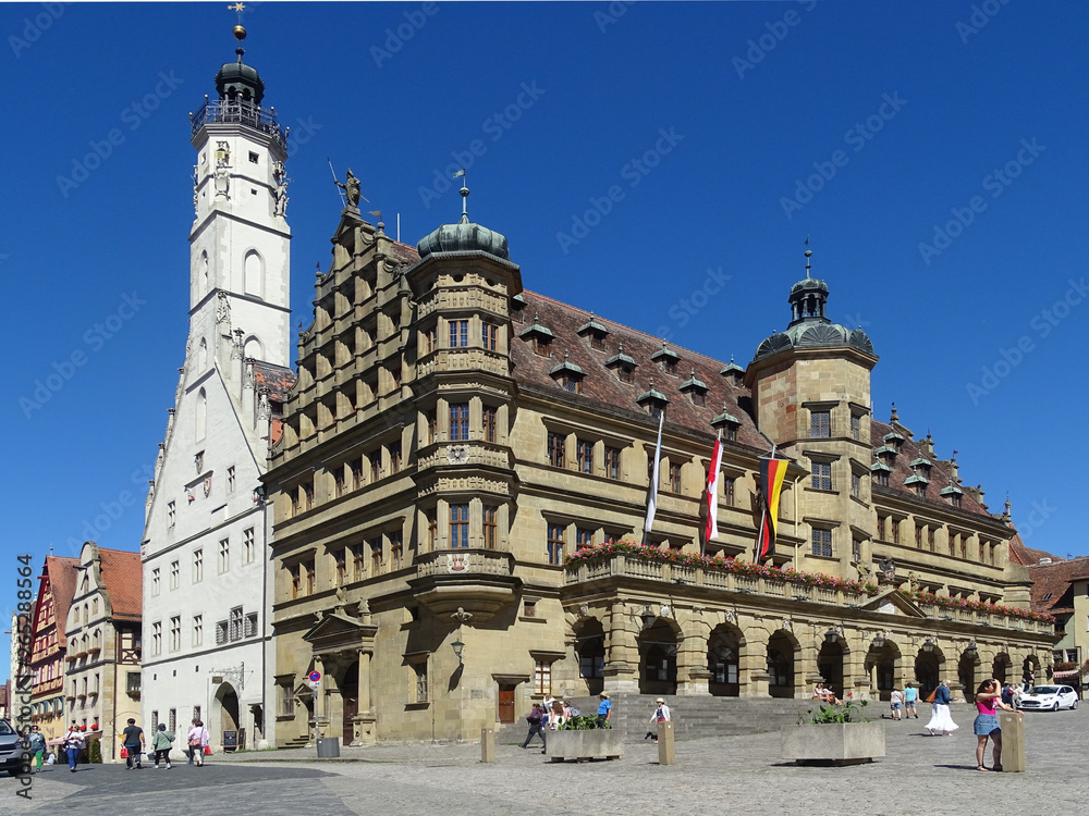 Das historische Rathaus in Rothenburg ob d Tauber