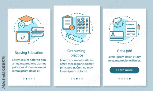 Become nurse onboarding mobile app page screen with linear concepts