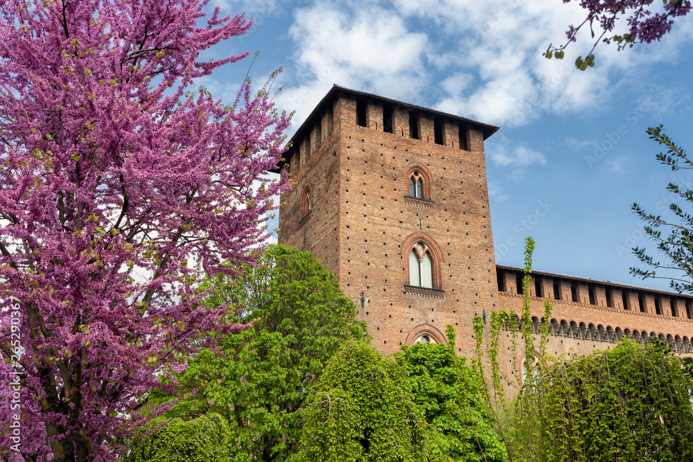 Pavia, Italy: the medieval castle at spring