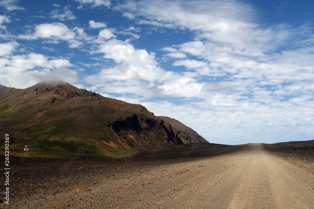 Endless straight dirt road on Iceland