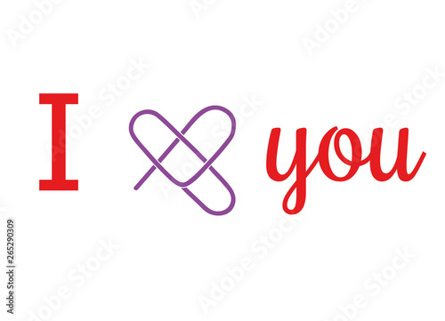 heart of paper clips. inscription: I love you. vector illustration
