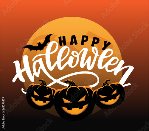 Happy Halloween – hand drawn doodle lettering label art banner poster template