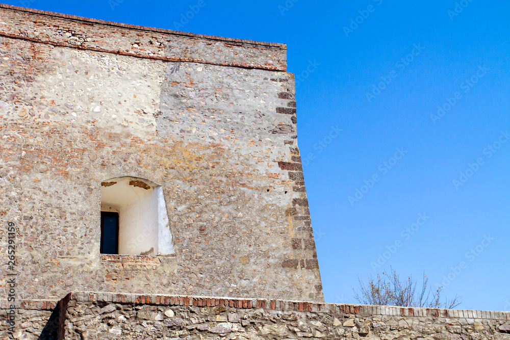  thick wall of Palanok castle in the city of Mukachevo Ukraine