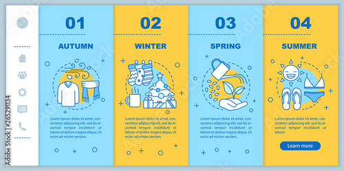 Four seasons onboarding mobile web pages vector template