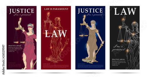 law and justice set of flyers with lady justice