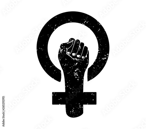 Feminism protest symbol with Grunge texture isolated. Women resist symbol Black and white. Vector