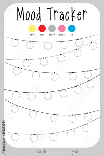 Mood diary for a month. mood tracker calendar. keeping track of emotional circle state