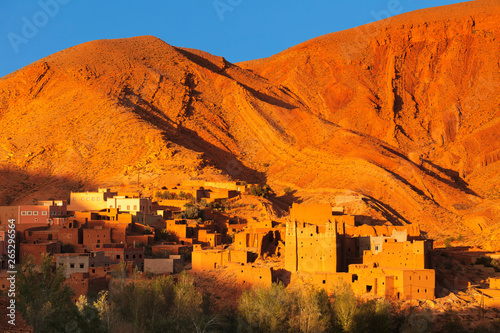 Kasbah at sunset, Ait Arbi, Dades Valley, Road of Kasbahs, Atlas Mountains, Southern Morocco, Morocco photo
