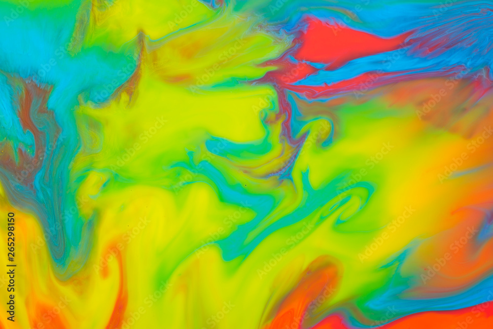 Fluid acrylic paint background, abstract texture. Colorful mix of acrylic vibrant colors.
