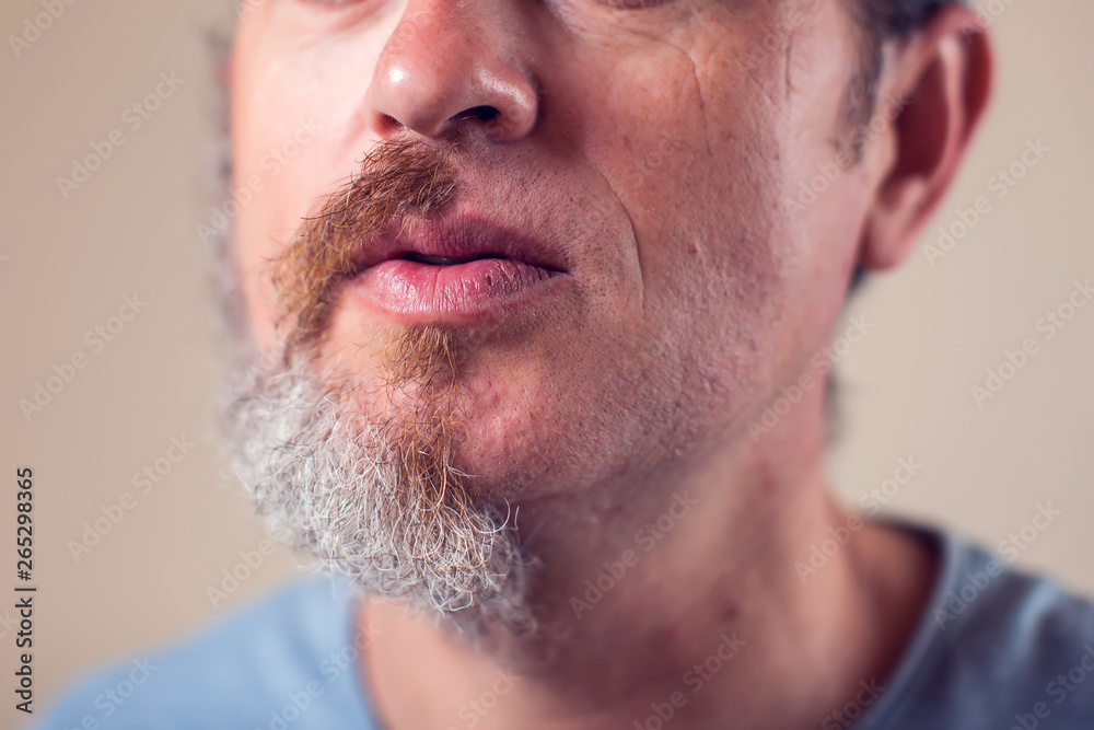 Obraz premium A portrait of man with half beard and hair