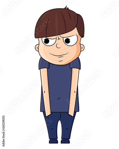 Cute cartoon boy with smug emotions. Vector illustration