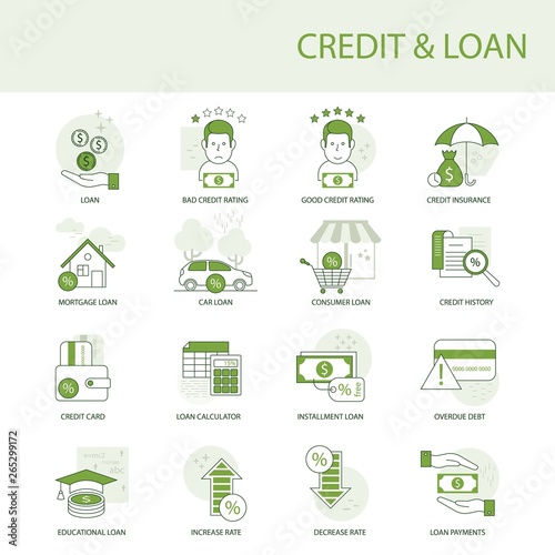 Credit and loan a set of simple icons. Vector illustration.
