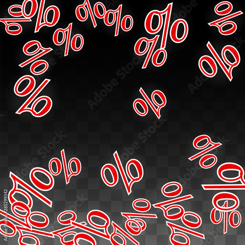 Luxury Vector Gold Percentage Sign Confetti on Transparent. Percent Sale Background. Business, Economics Print. Discount Illustration. Promotion Poster. Black Friday Banner. Special offer Template.