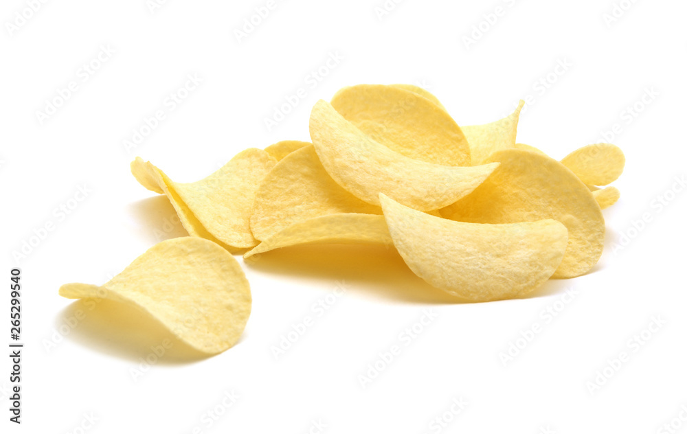 Potato chips isolated white background. Potato chips isolated white background.