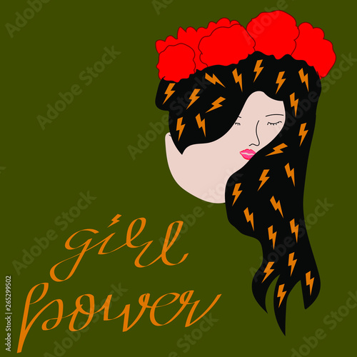 Vector vintage logo of a girl power. Retro poster with text of a girl power.Girl power, empowered women, international feminism ideas poster concep