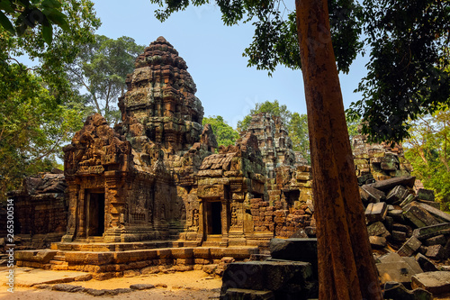 Gopura entrance doorway and tower at the 12th century Ta Som temple in ancient Angkor, Ta Som, Angkor, Siem Reap, Cambodia photo