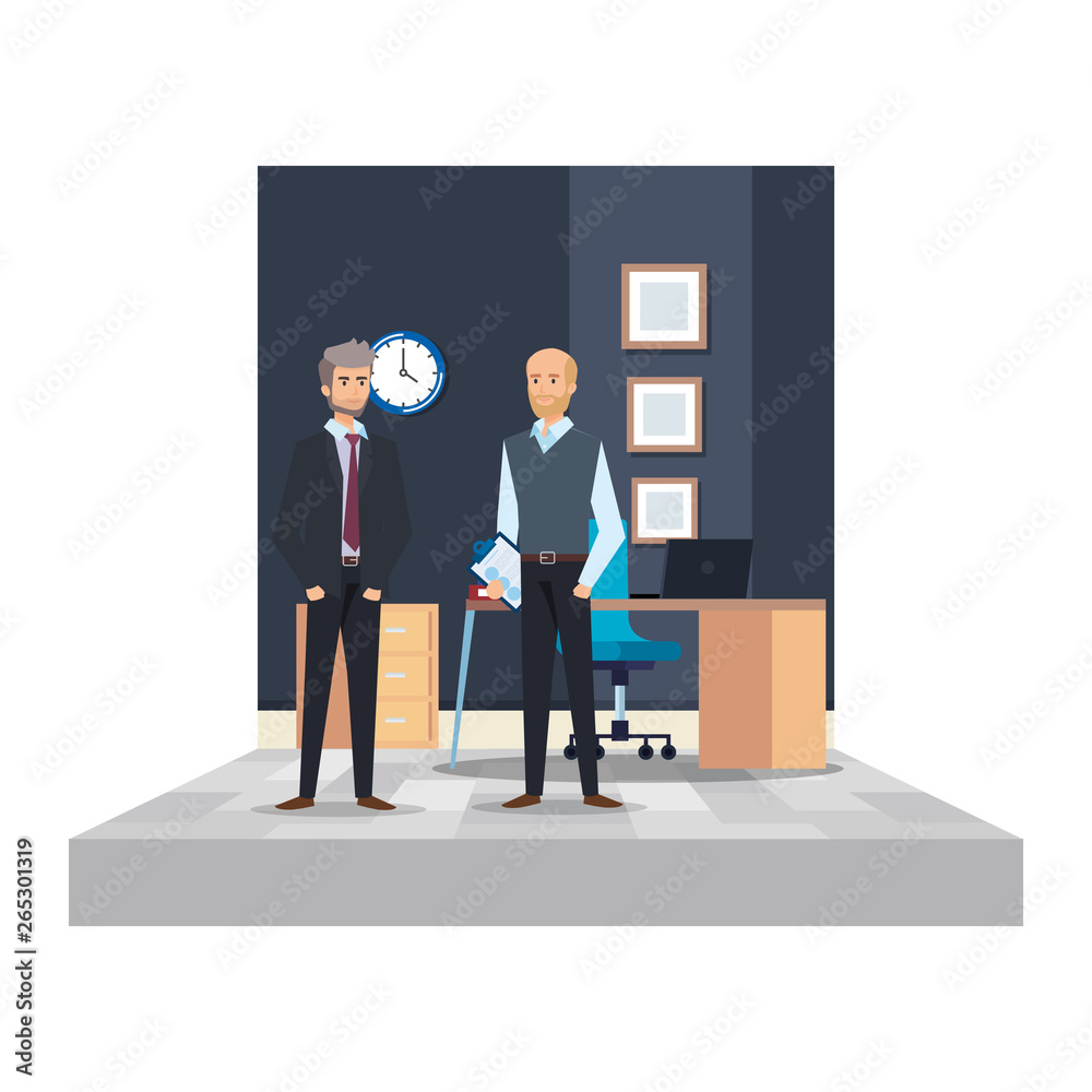couple of businessmen in the office scene couple of businessmen in the office scene