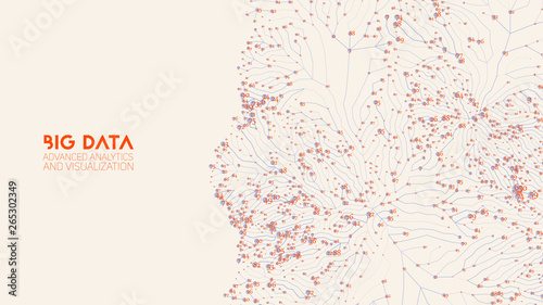 Vector abstract colorful graph big data information connection visualization. Social network, financial analysis of complex databases. Visual information complexity clarification. Intricate data cloud