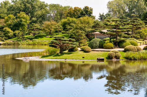 Summer Landscape on sunny day of Japanese Island in Chicago Botanic Garden, Glencoe, USA photo