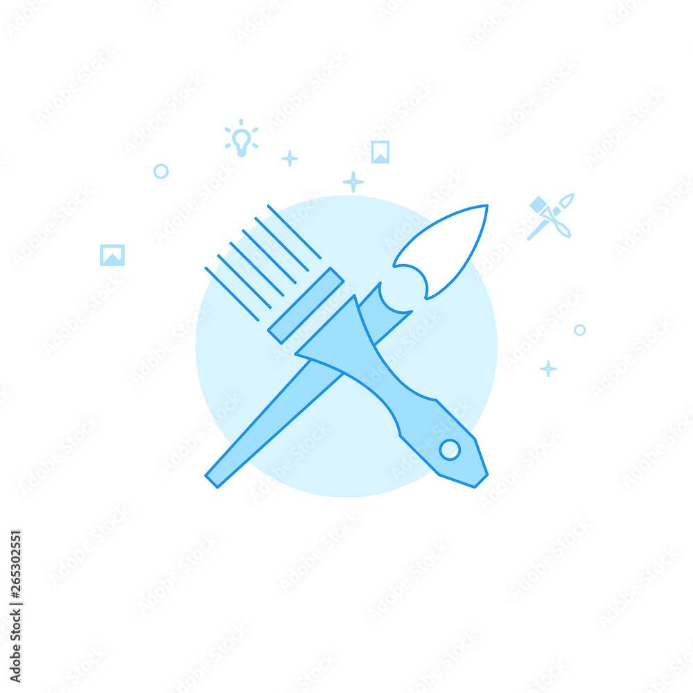 Crossed Brushes Flat Vector Illustration, Icon. Light Blue Monochrome Design. Editable Stroke Crossed Brushes Flat Vector Illustration, Icon. Light Blue Monochrome Design. Editable Stroke